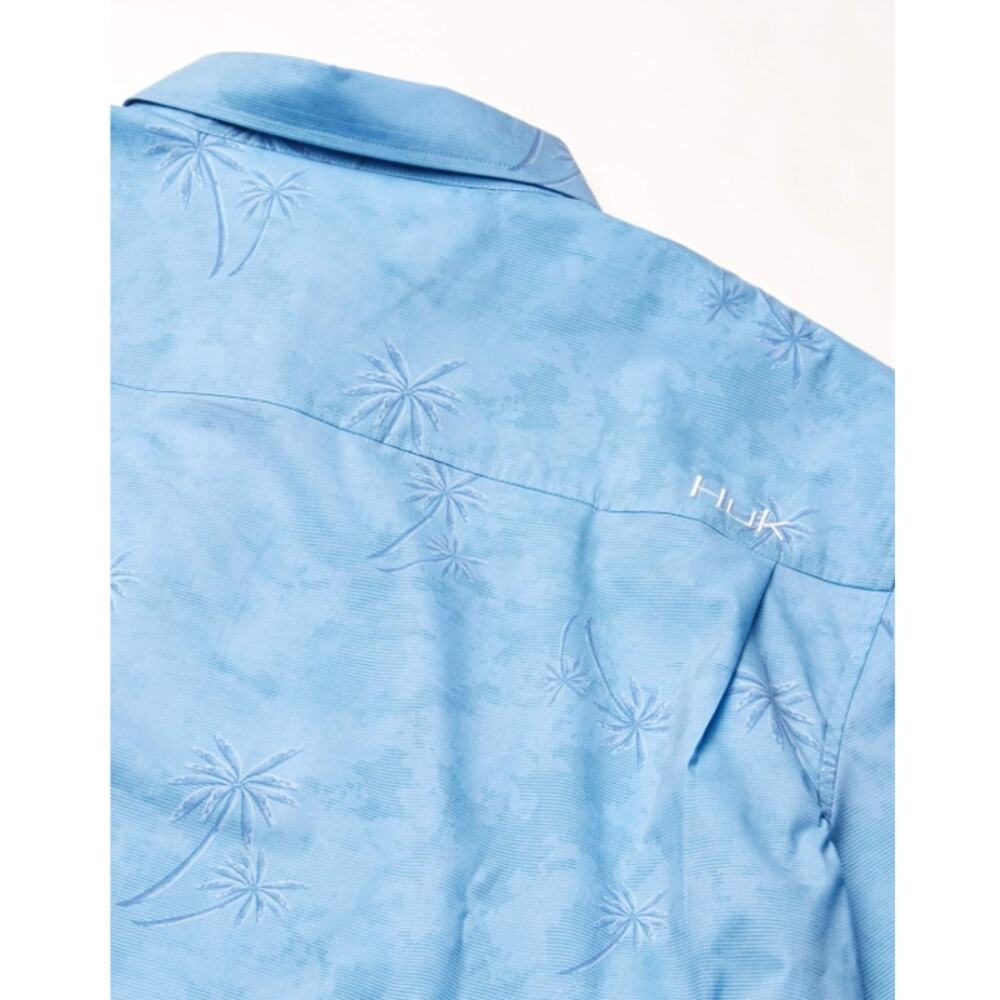Huk Blue Palm Print Button Down Shirt Mens Small NWT Fishing Beach - Picture 3 of 5